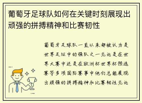 葡萄牙足球队如何在关键时刻展现出顽强的拼搏精神和比赛韧性
