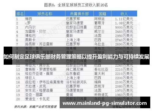如何制定足球俱乐部财务管理策略以提升盈利能力与可持续发展